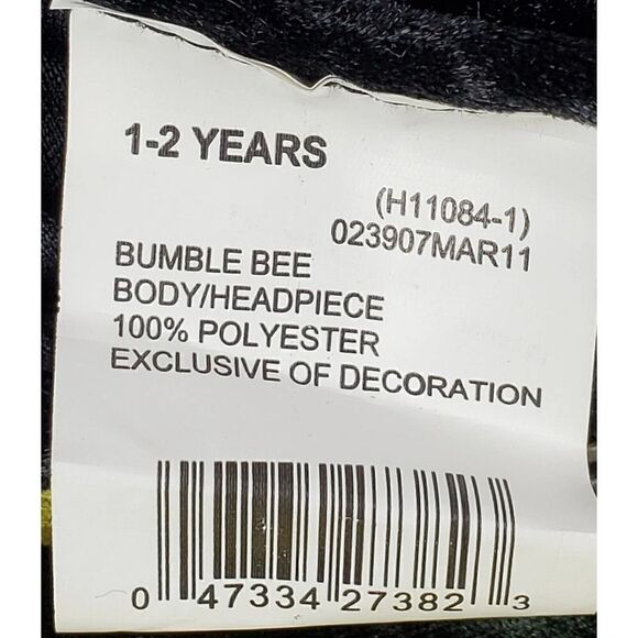 New Bumble Bee Halloween Costume Size 1-2 Years One Piece Black Yellow Dress Up - Picture 4 of 5